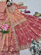 Designer Two Tone Silk Lehenga Set with Rich Sequins Detailing