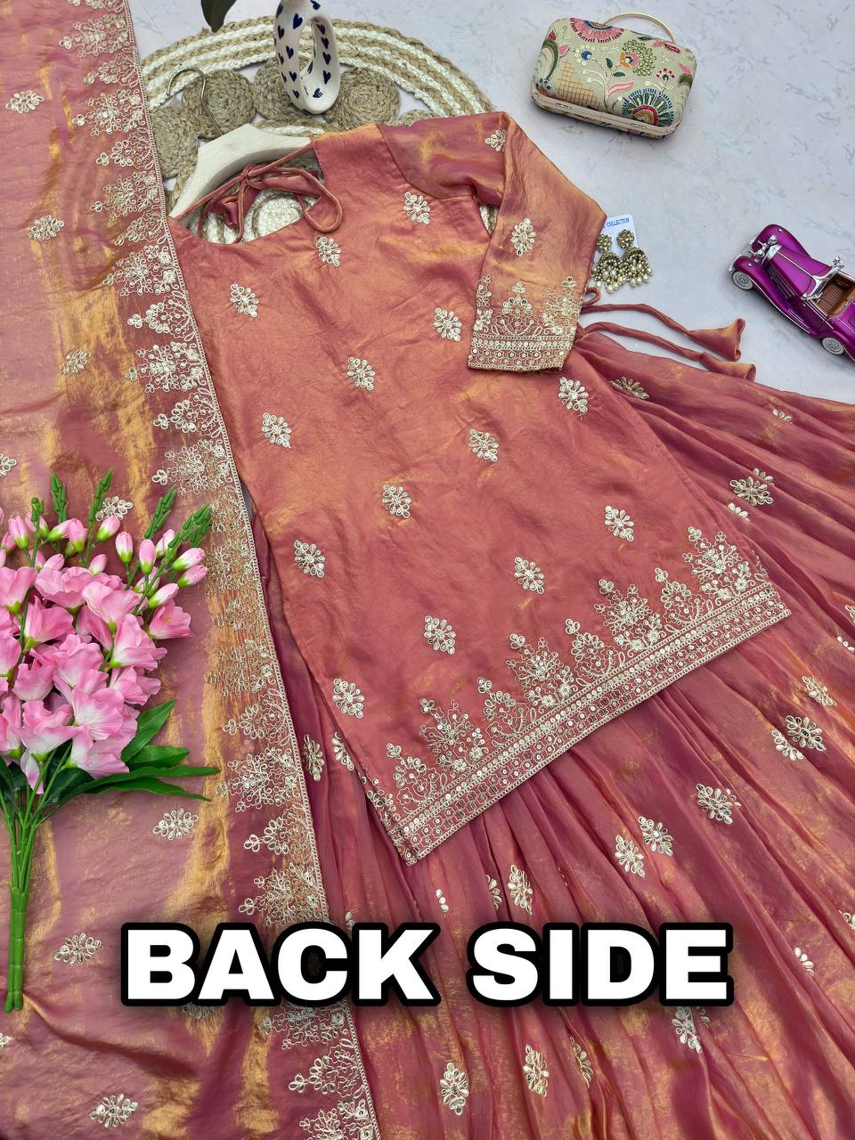 Designer Two Tone Silk Lehenga Set with Rich Sequins Detailing