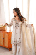 Zelvaira Designer H.O. Silk Heavy Beads, Sequins & Thread Embroidered Suit with Dupatta