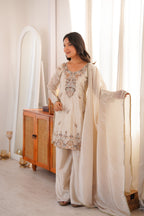 Zelvaira Designer H.O. Silk Heavy Beads, Sequins & Thread Embroidered Suit with Dupatta