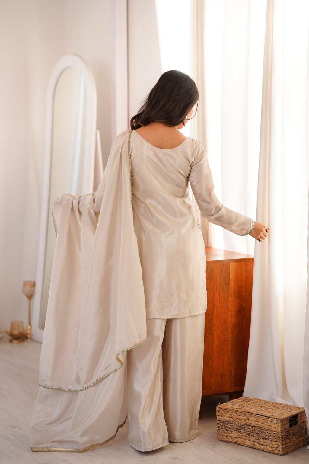 Zelvaira Designer H.O. Silk Heavy Beads, Sequins & Thread Embroidered Suit with Dupatta