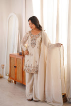 Zelvaira Designer H.O. Silk Heavy Beads, Sequins & Thread Embroidered Suit with Dupatta