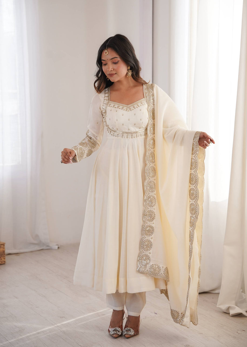 Ridhanya Roman Silk Elegant Embroidered Gown with Chanderi Dupatta