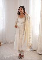 Ridhanya Roman Silk Elegant Embroidered Gown with Chanderi Dupatta