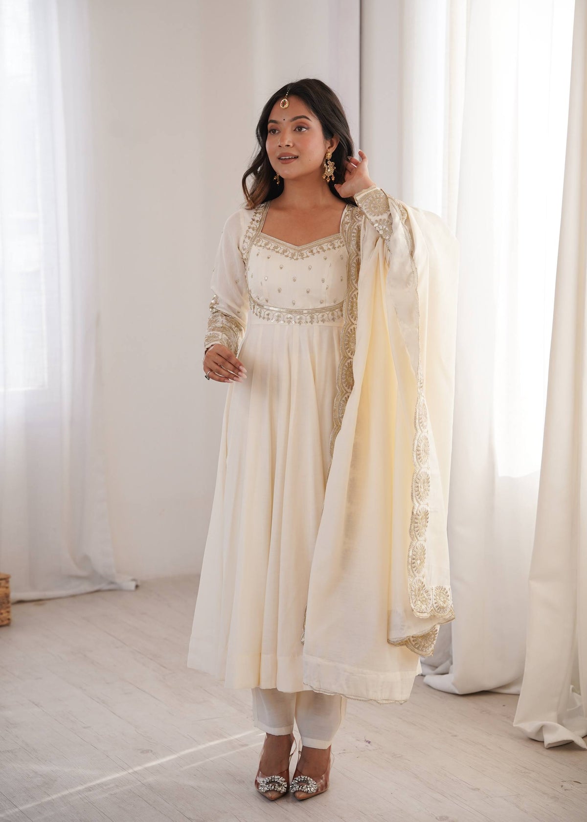 Ridhanya Roman Silk Elegant Embroidered Gown with Chanderi Dupatta