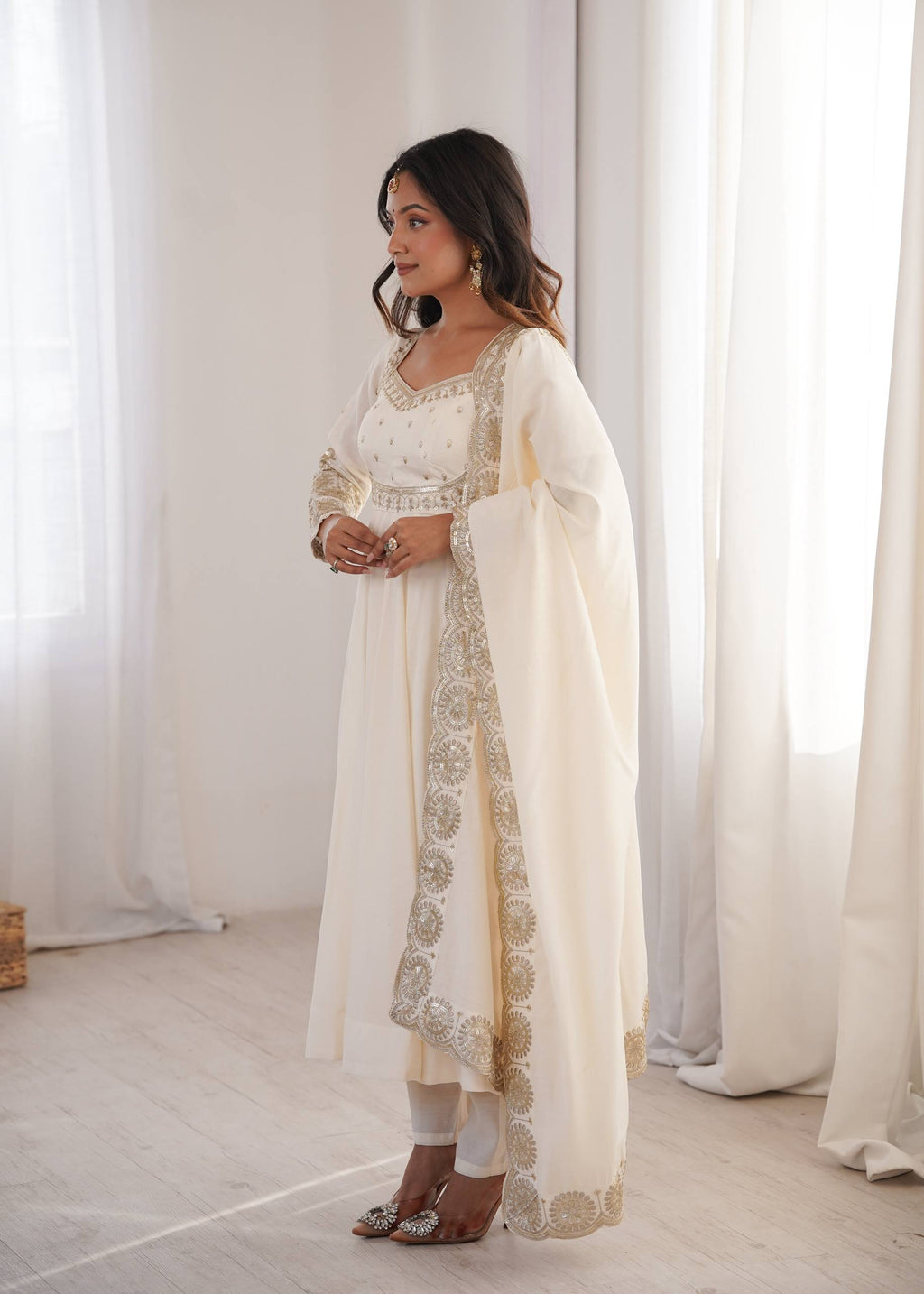 Ridhanya Roman Silk Elegant Embroidered Gown with Chanderi Dupatta