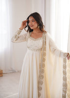 Ridhanya Roman Silk Elegant Embroidered Gown with Chanderi Dupatta