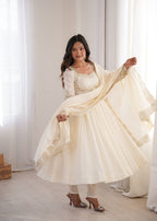 Ridhanya Roman Silk Elegant Embroidered Gown with Chanderi Dupatta