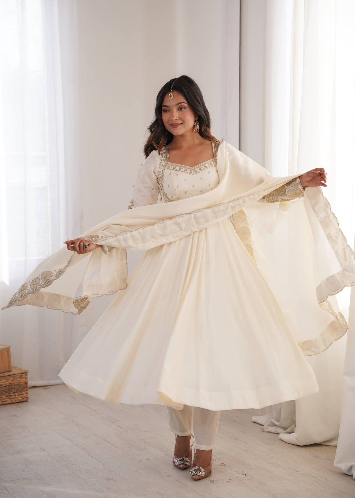 Ridhanya Roman Silk Elegant Embroidered Gown with Chanderi Dupatta