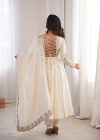 Ridhanya Roman Silk Elegant Embroidered Gown with Chanderi Dupatta