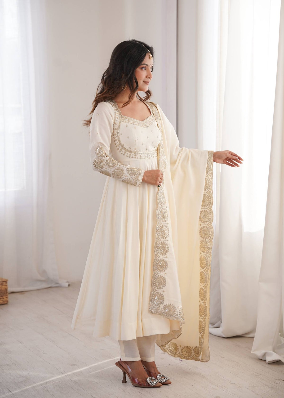 Ridhanya Roman Silk Elegant Embroidered Gown with Chanderi Dupatta