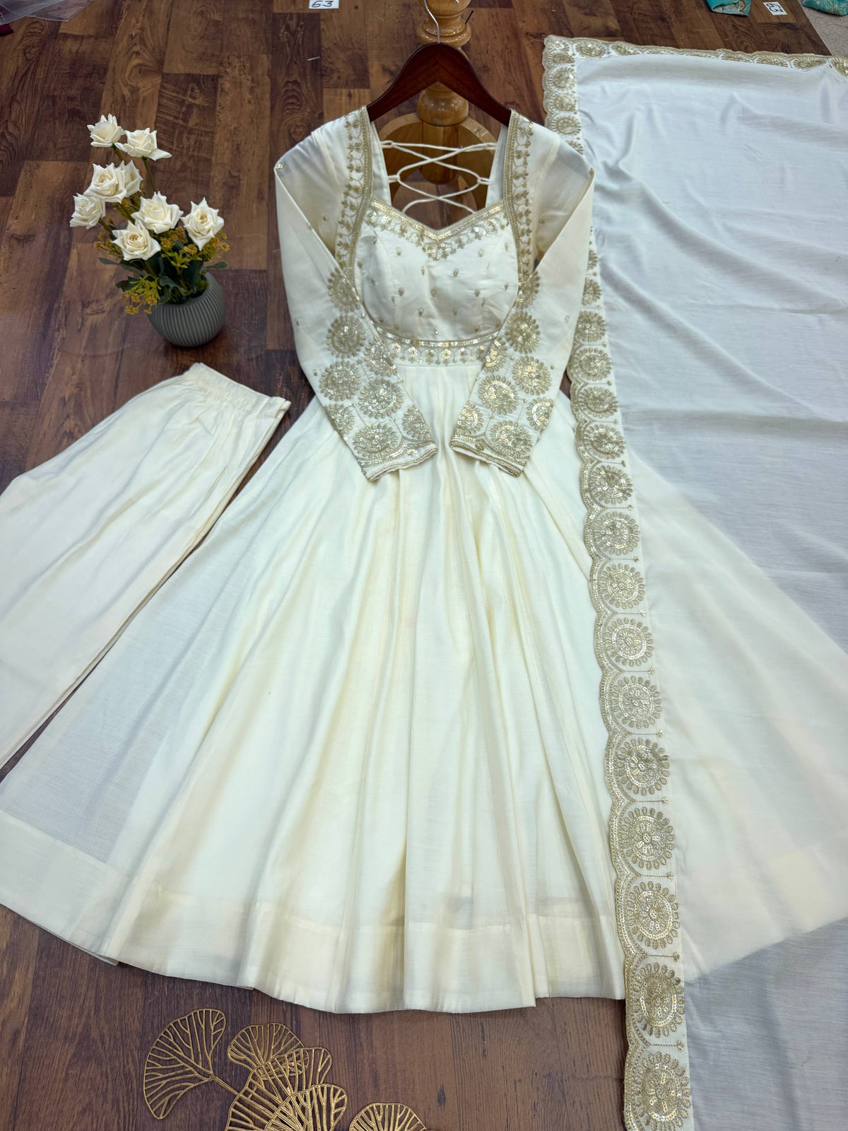 Ridhanya Roman Silk Elegant Embroidered Gown with Chanderi Dupatta