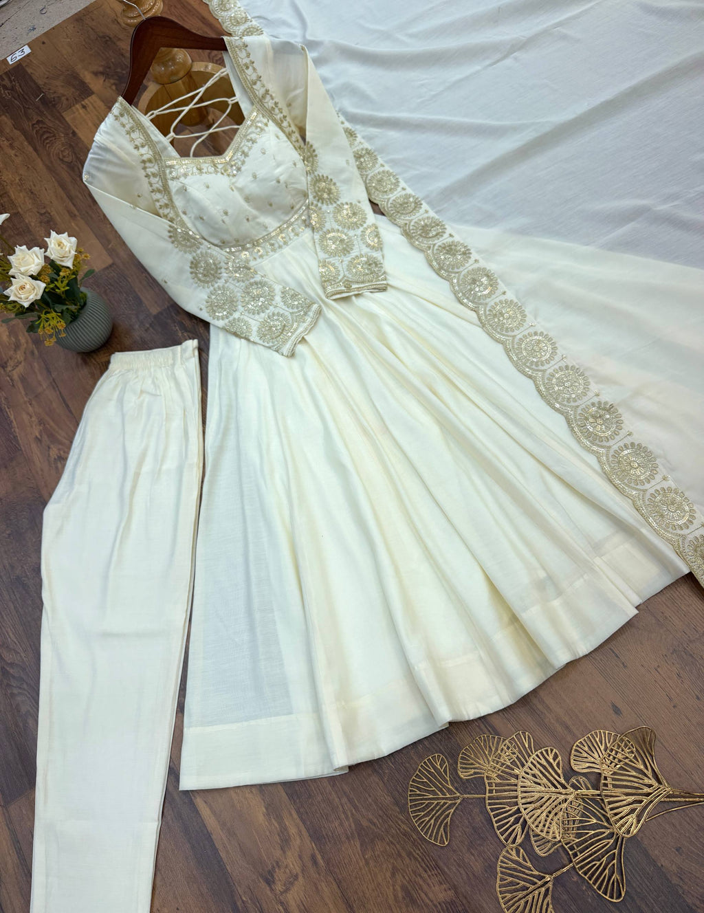 Ridhanya Roman Silk Elegant Embroidered Gown with Chanderi Dupatta