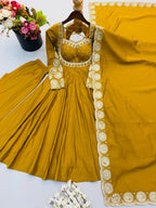 Ridhanya Roman Silk Elegant Embroidered Gown with Chanderi Dupatta