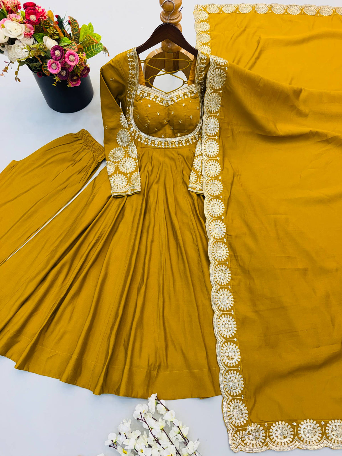 Ridhanya Roman Silk Elegant Embroidered Gown with Chanderi Dupatta