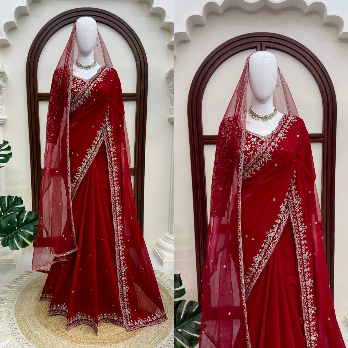Designer Georgette Embroidered Saree with Blouse & Net Dupatta