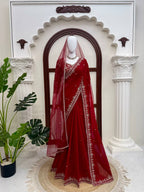 Designer Georgette Embroidered Saree with Blouse & Net Dupatta
