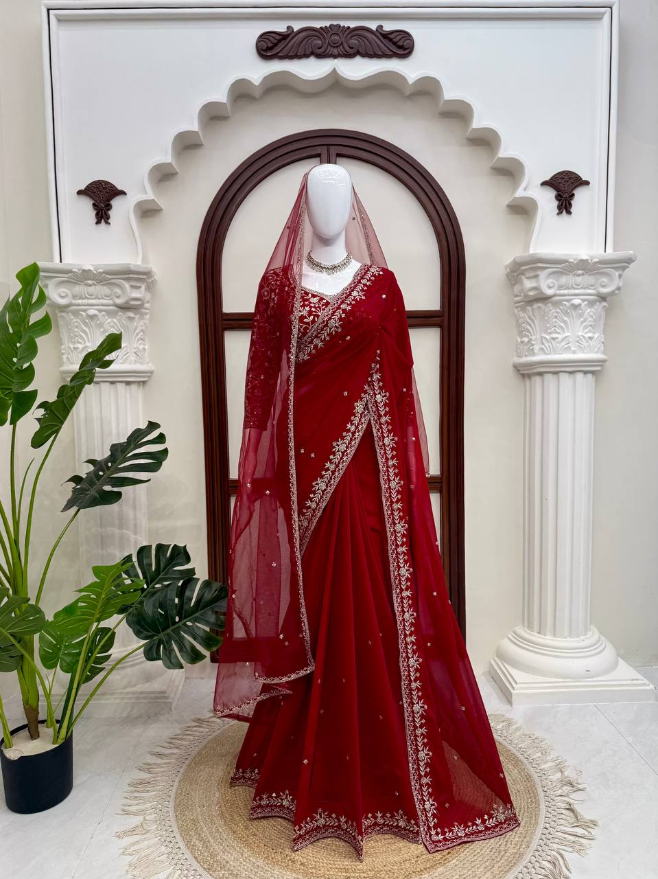Designer Georgette Embroidered Saree with Blouse & Net Dupatta