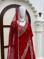 Designer Georgette Embroidered Saree with Blouse & Net Dupatta