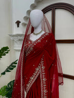 Designer Georgette Embroidered Saree with Blouse & Net Dupatta
