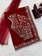 Designer Georgette Embroidered Saree with Blouse & Net Dupatta
