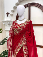 Zehra Ruby Red Georgette Designer Saree with Thread & Sequin Work