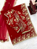 Zehra Ruby Red Georgette Designer Saree with Thread & Sequin Work