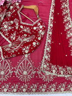 Zehra Ruby Red Georgette Designer Saree with Thread & Sequin Work