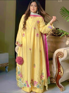 Aarvanya Pure Silk Embroidered Set with Multi-Needle Sequin Work Kurta Palazzo Set