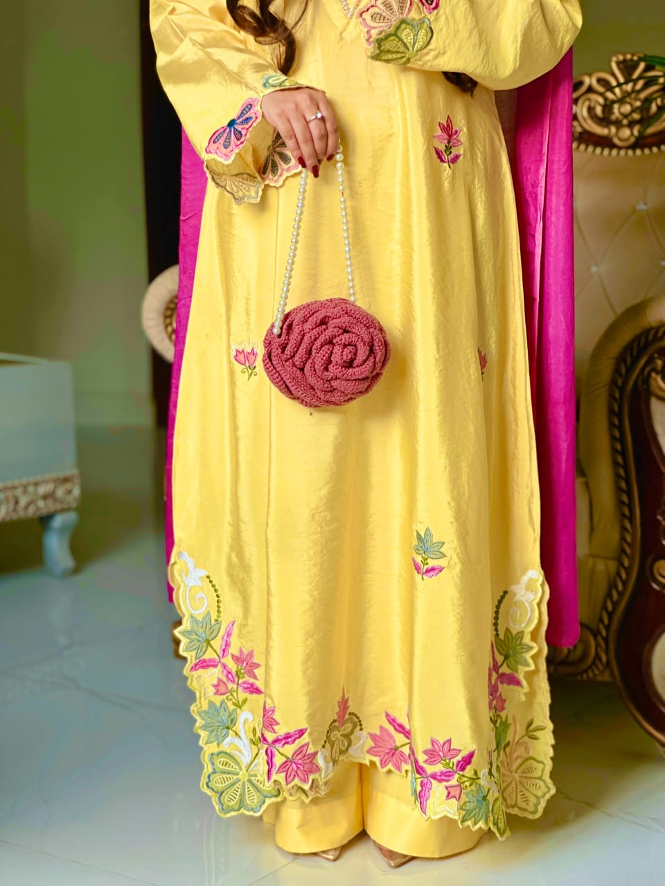 Aarvanya Pure Silk Embroidered Set with Multi-Needle Sequin Work Kurta Palazzo Set