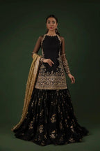 Elegant Black Color Georgette Kurta Sharara Set with Jimmy Choo Dupatta