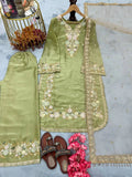 Designer Embroidered Diamond & Moti Handwork Kurta Palazzo Set