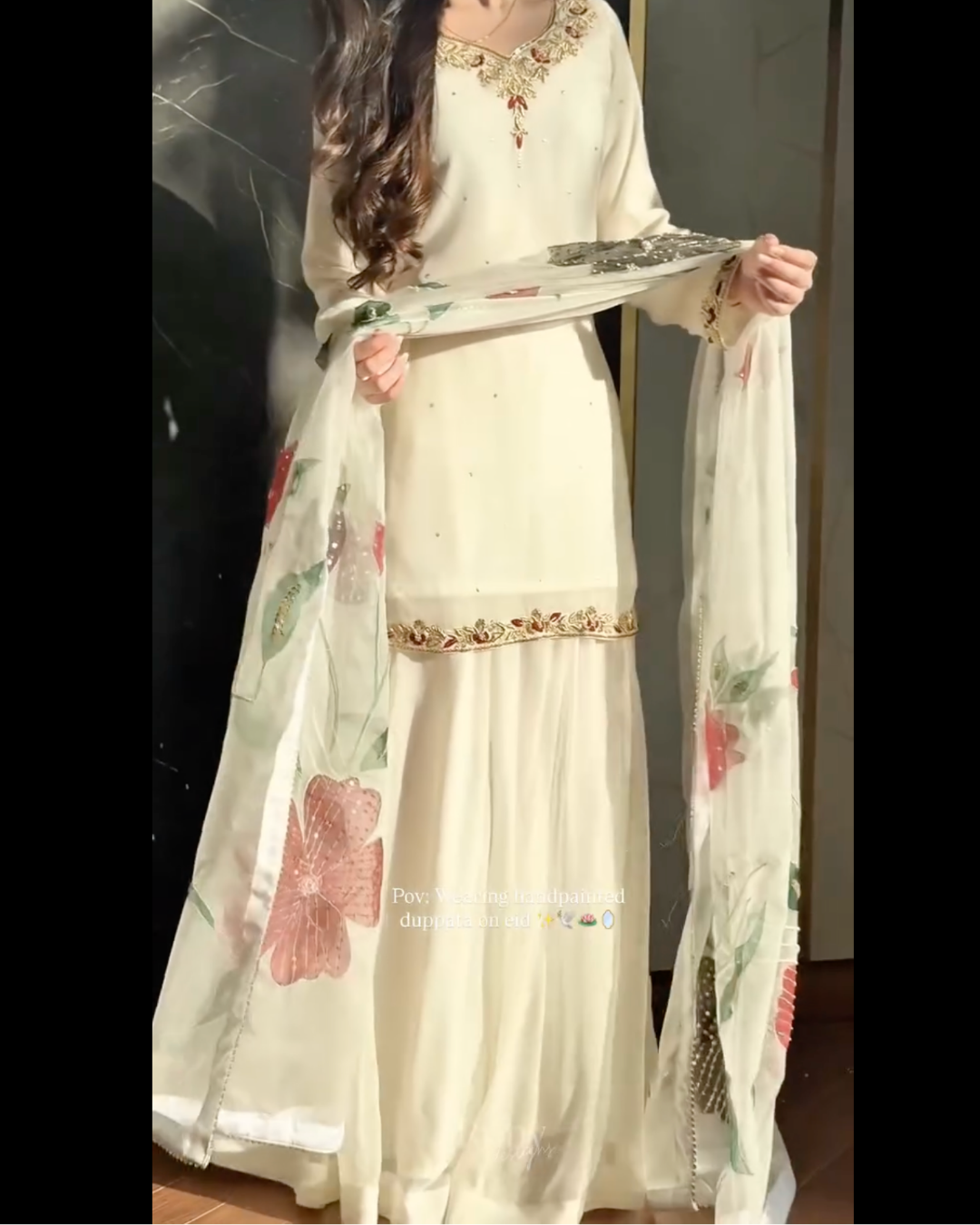 Designer White Beads and Embroidered Kurta Palazzo set with Handwork Dupatta