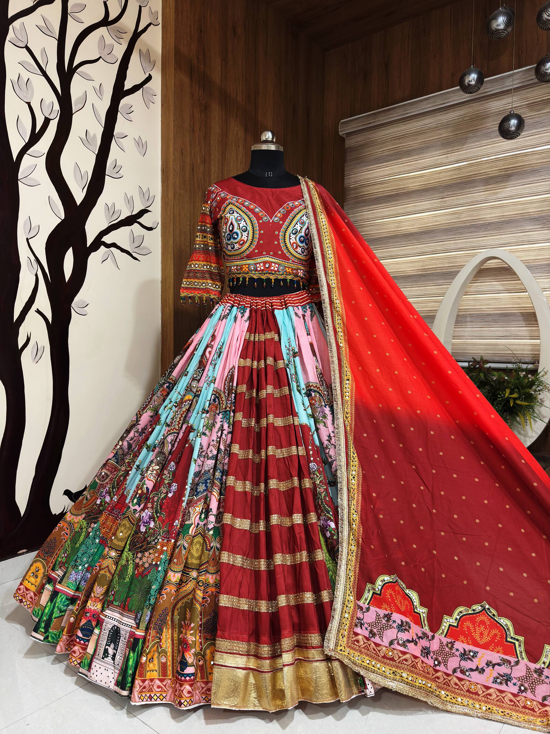 Vastrika Muslin Cotton Mirror Work Lehenga Choli with Lace Border Dupatta