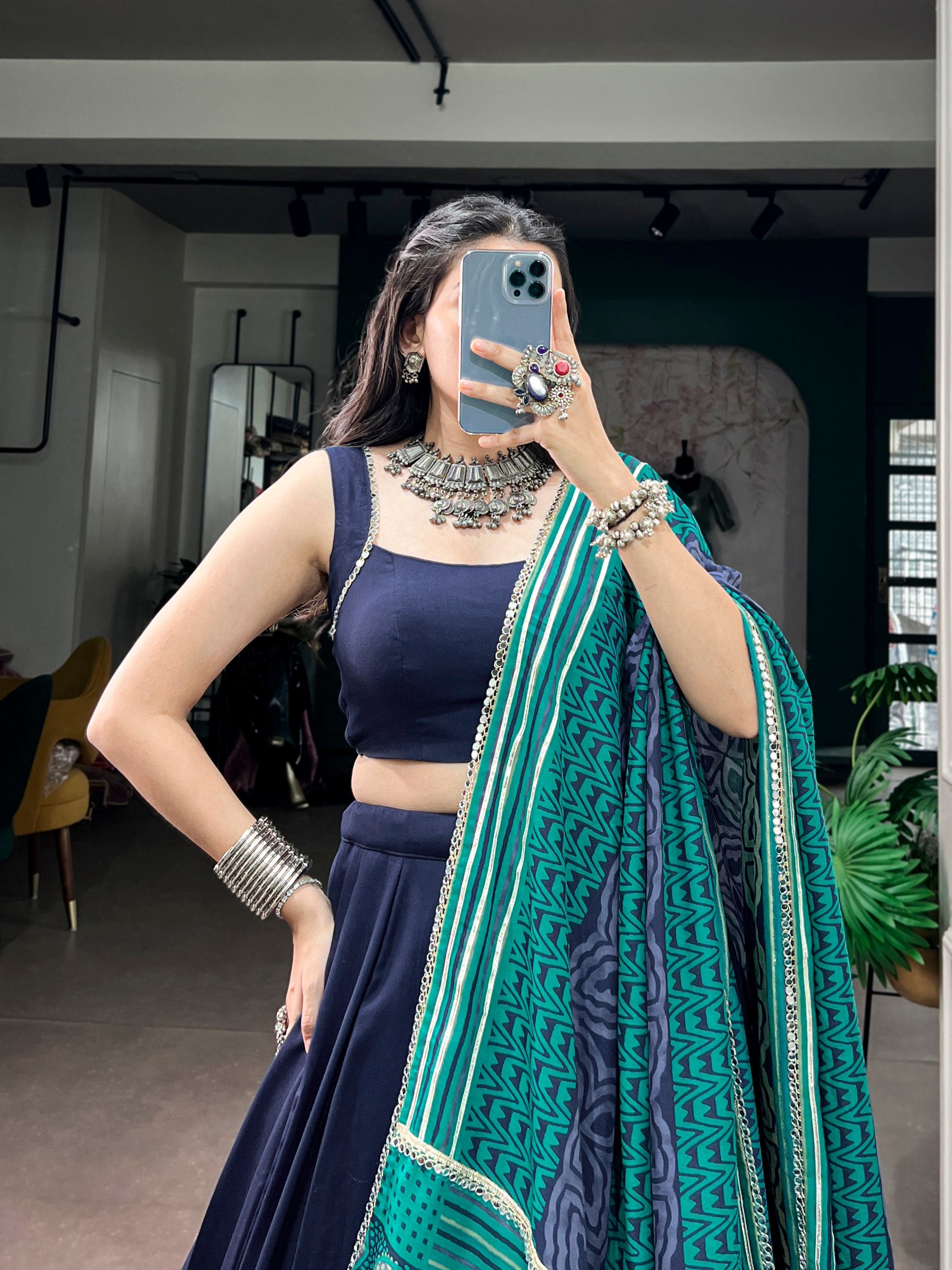 Elegant Rayon Lehenga Choli Set with Mirror Lace Work