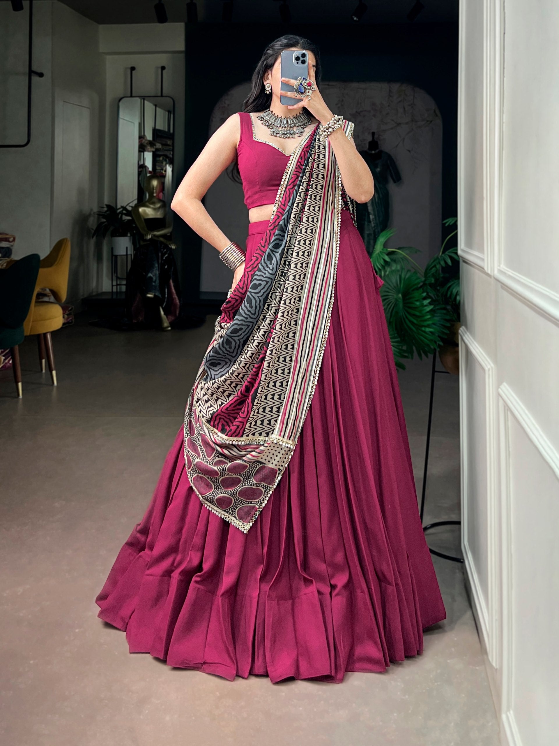 Elegant Rayon Lehenga Choli Set with Mirror Lace Work