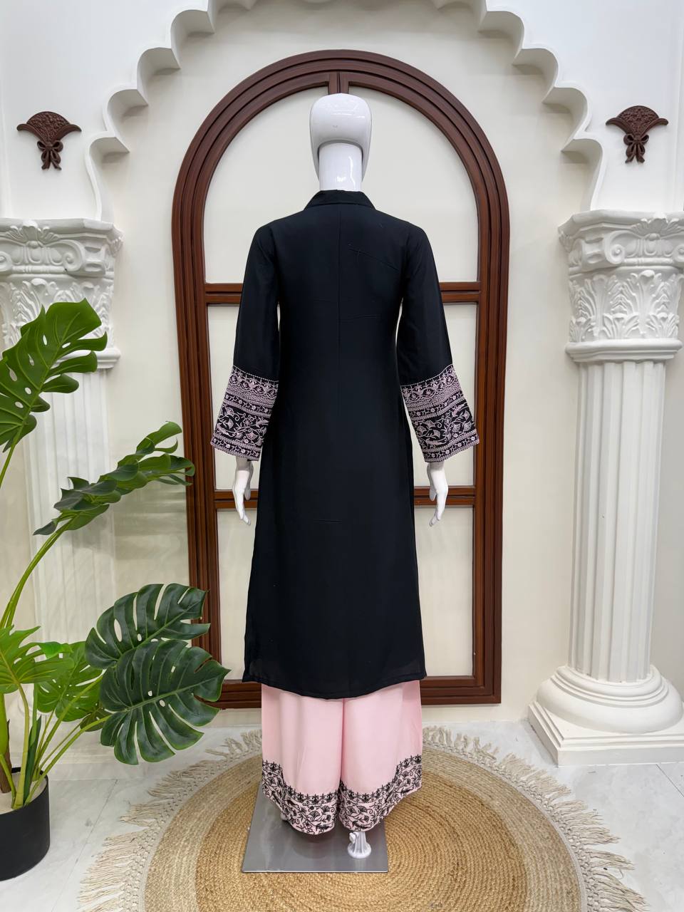 Beautiful Rayon Cotton Kurta Palazzo Set with Thread Work