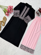 Beautiful Rayon Cotton Kurta Palazzo Set with Thread Work