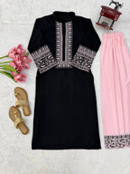 Beautiful Rayon Cotton Kurta Palazzo Set with Thread Work