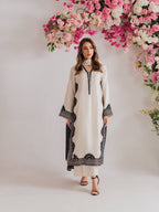Designer Biscuit Slub Straight Fit Kurta Set with Thread Embroidery