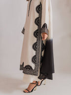 Designer Biscuit Slub Straight Fit Kurta Set with Thread Embroidery