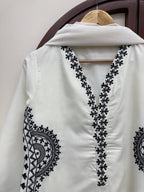 Designer Biscuit Slub Straight Fit Kurta Set with Thread Embroidery