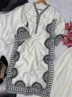 Designer Biscuit Slub Straight Fit Kurta Set with Thread Embroidery