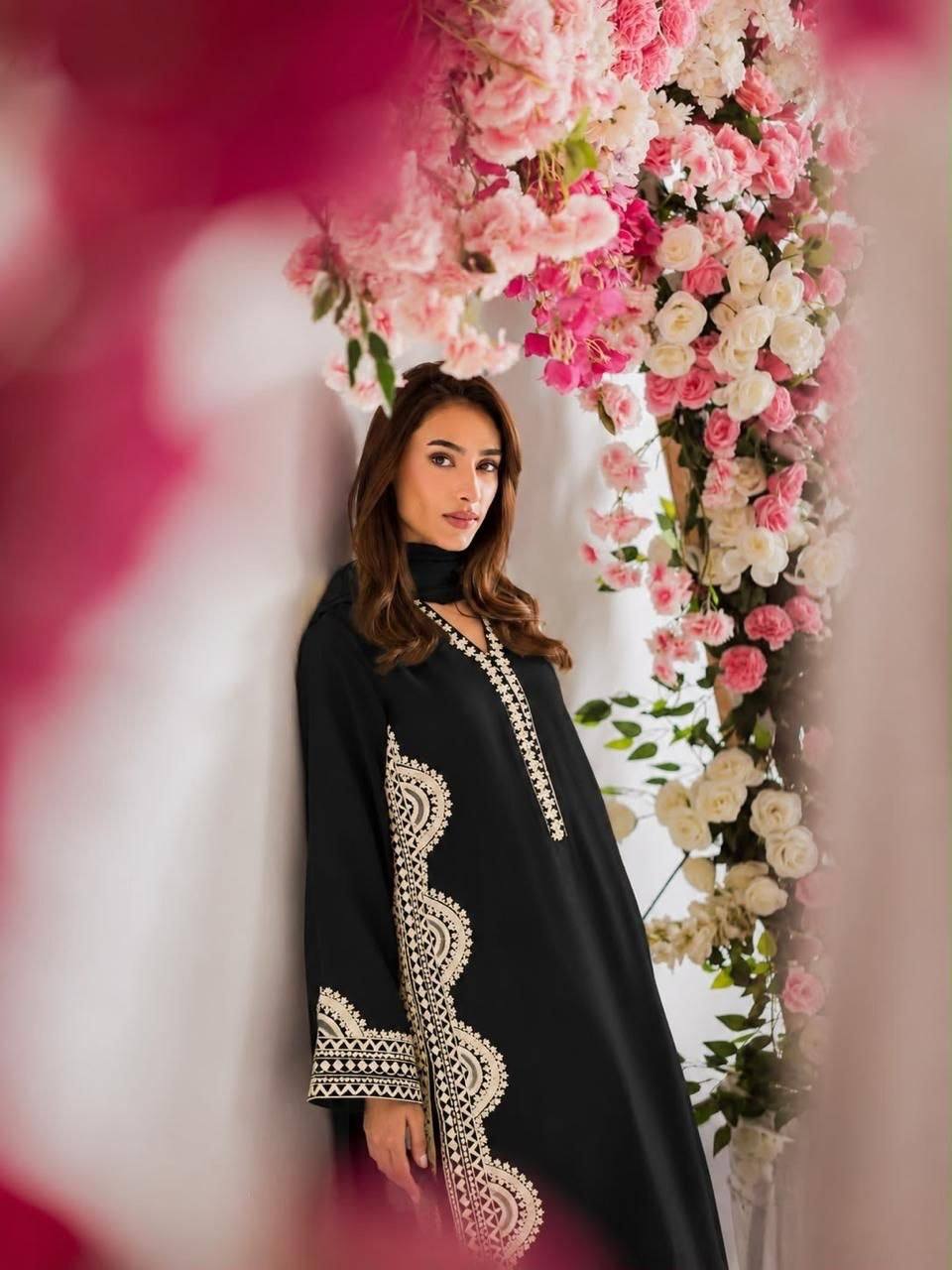 Designer Biscuit Slub Straight Fit Kurta Set with Thread Embroidery