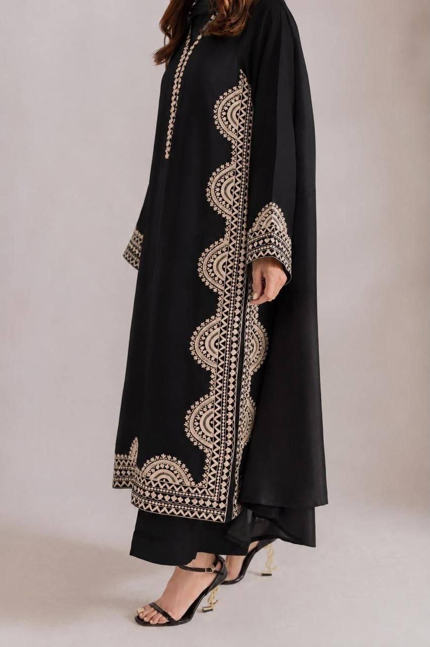 Designer Biscuit Slub Straight Fit Kurta Set with Thread Embroidery