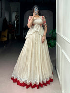 Anvitha Chocolate Silk Sequins Embroidered Lehenga with Blouse & Koti Set