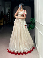 Anvitha Chocolate Silk Sequins Embroidered Lehenga with Blouse & Koti Set