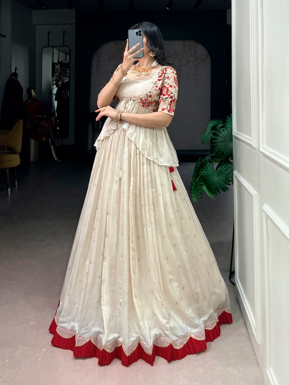 Anvitha Chocolate Silk Sequins Embroidered Lehenga with Blouse & Koti Set