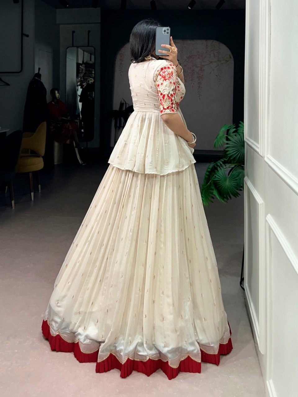 Anvitha Chocolate Silk Sequins Embroidered Lehenga with Blouse & Koti Set