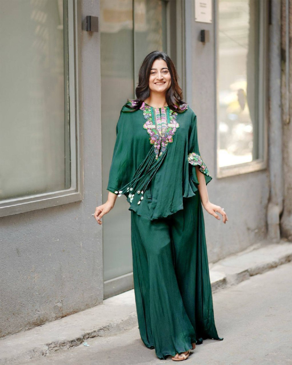 Designer Red Chinon Set with Sequins Embroidery Work & Kodi Latkan for Parties